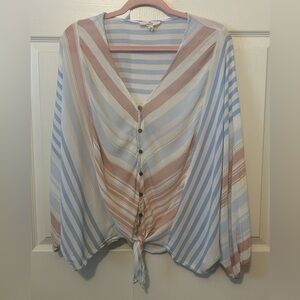 Entro Multicolor Striped V-Neck Blouse